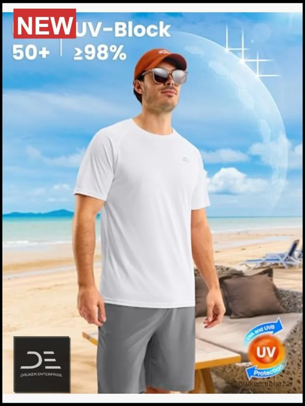 Men's Rash Guard Swim Shirt UPF 50+ Sun Protection SPF Quick Dry Lightweight